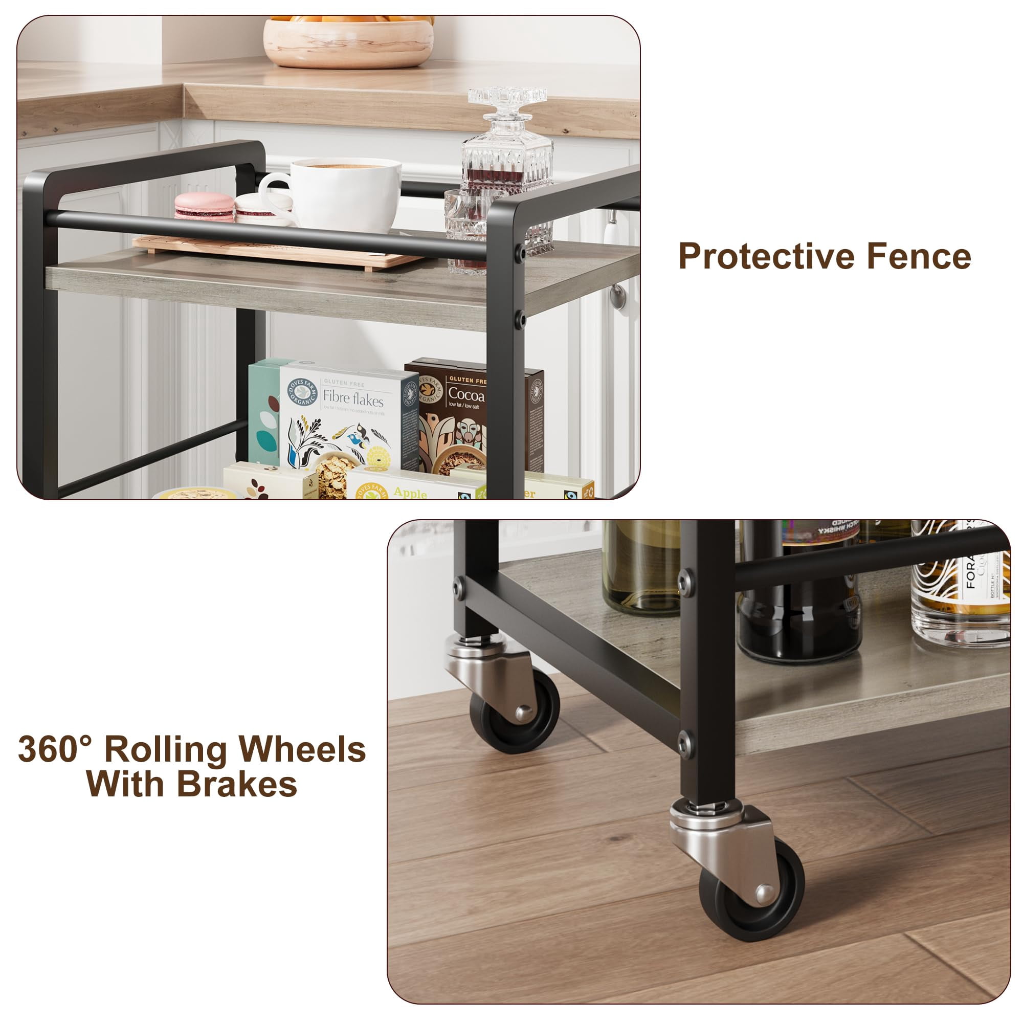 3 Tier Bar Cart for Home,Home Bar Serving Carts,Rolling Mini Liquor Bar for Wine Beverage Dinner Party,Utility Kitchen Storage Island Cart on Wheels,Coffee Bar Cabinet for Kitchen Dining Living Room
