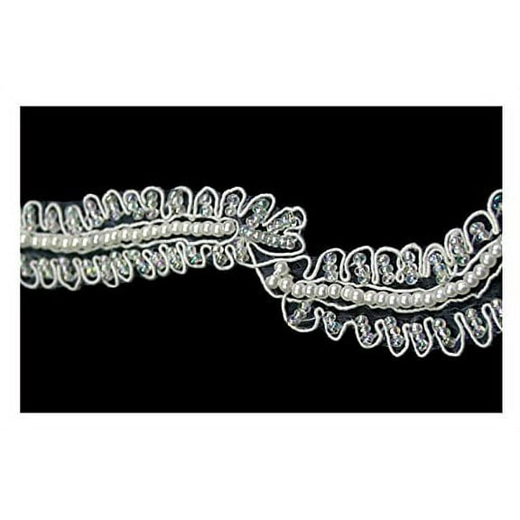 Altotux 0.75" White Sheer Organza Beaded Iridescent Corded Pearls Trim By Yard