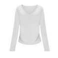 thumbnail image 5 of BLVB Long Sleeve Shirts for Women V Neck Jersey T Shirt Slim Fit Ruched Fall Casual Going out Tops Basic Tee Tunics Blouses, 5 of 7