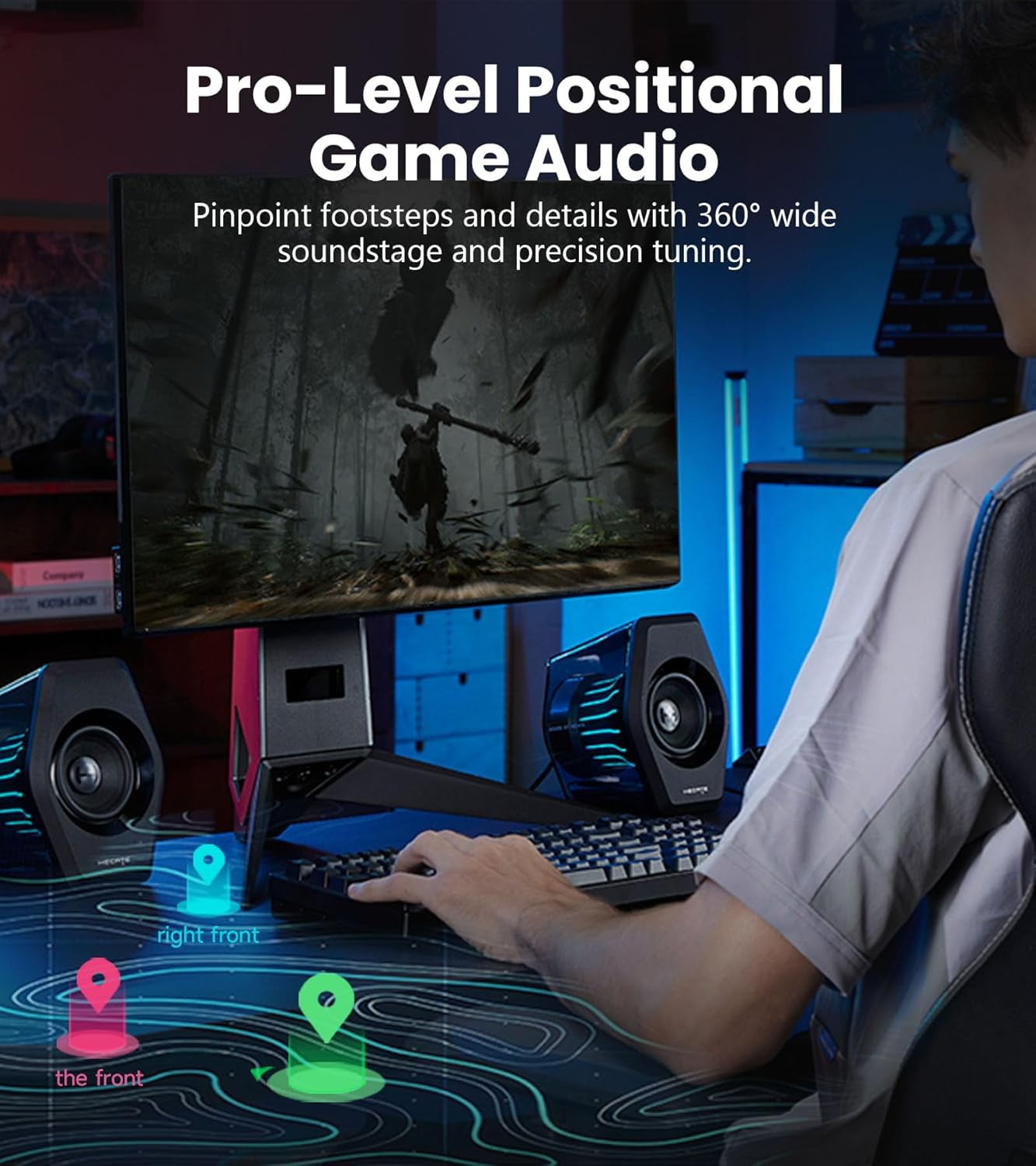 Edifier G2000 Pro Bluetooth Computer Speakers with 7.1 Virtual Surround Sound, RGB Lighting, USB & Aux Input - Ideal Gaming Desk Accessories for PC, PS5, Xbox (White)
