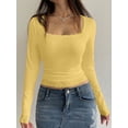 thumbnail image 6 of Women Y2k Retro Long Sleeve Shirt Top Slim Fit Lace Trim T-Shirt Harajuku Fairy Aesthetic Tee Tops Streetwear Yellow M, 6 of 9