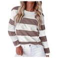 thumbnail image 3 of LINGLANG Womens Tops Trendy Casual Crew Neck Long Sleeve Color Matching Printed Top T Shirt Under $5, 3 of 8