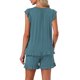thumbnail image 3 of INSPIRAR CHIC Conjuntos de Pijamas de Dos Piezas para Mujeres con Mangas de Volante y Pantalones Cortos en Verde Pavo Real, 3 of 6