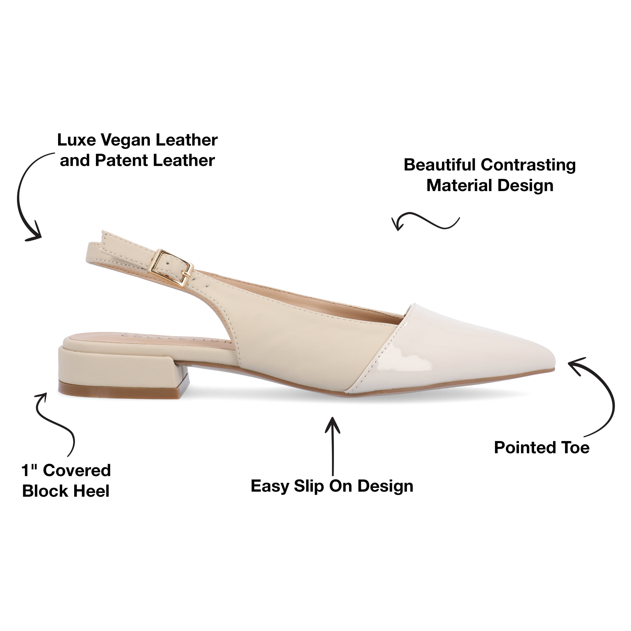 Journee Womens Bertie Sling Back Two Tone Pointed Toe Flats