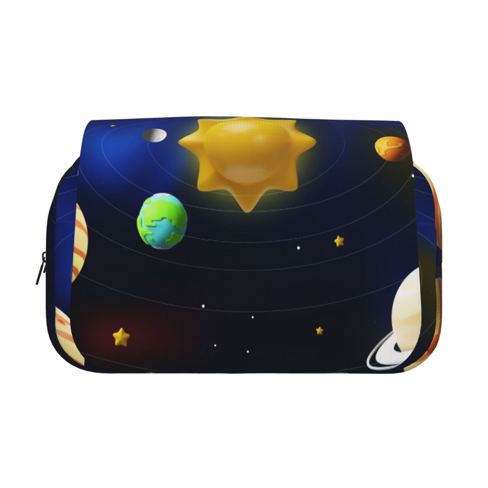 Rateoe Solar System Pattern Double Clamshell Pen Case, Storage Organizer with Two Zipper Compartments– Holds Up to 50 Pencils & Pens