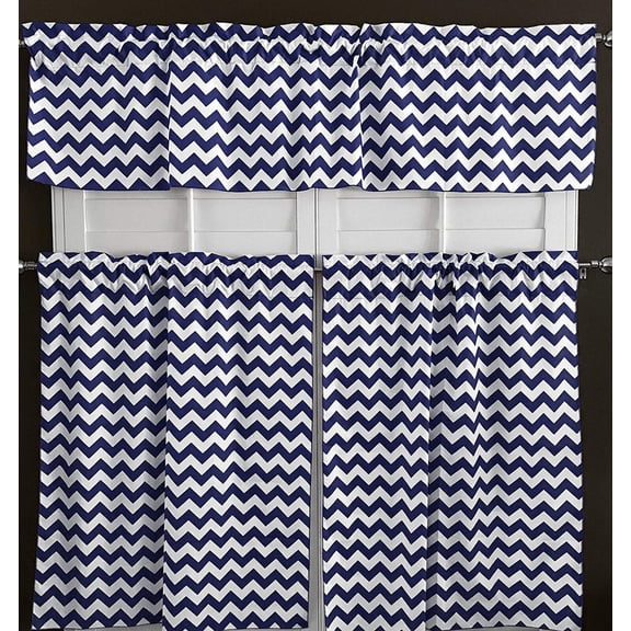 Cotton Curtain Zig-zag Chevron Print / 3 Piece Window Valance Set (10 Colors)