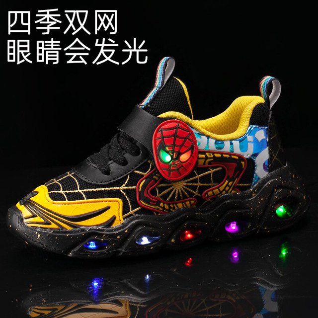 Zapatos de araña para niños y niñas de Disney, zapatos deportivos antideslizantes de suela blanda, zapatos para correr para estudiantes, zapatos informales, zapatos con luz LED, 30- Plantilla 19,2 cm Gao Jinjia LED