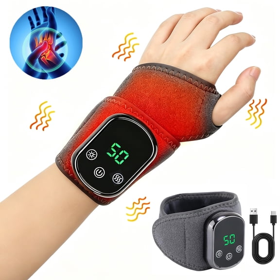 Cordless Wrist Heating Pad, Rechargeable Heated Wrist Wrap Brace with 5 Heat Settings & 3 Vibration Modes, 30min Auto-off, for Carpal Tunnel Relief