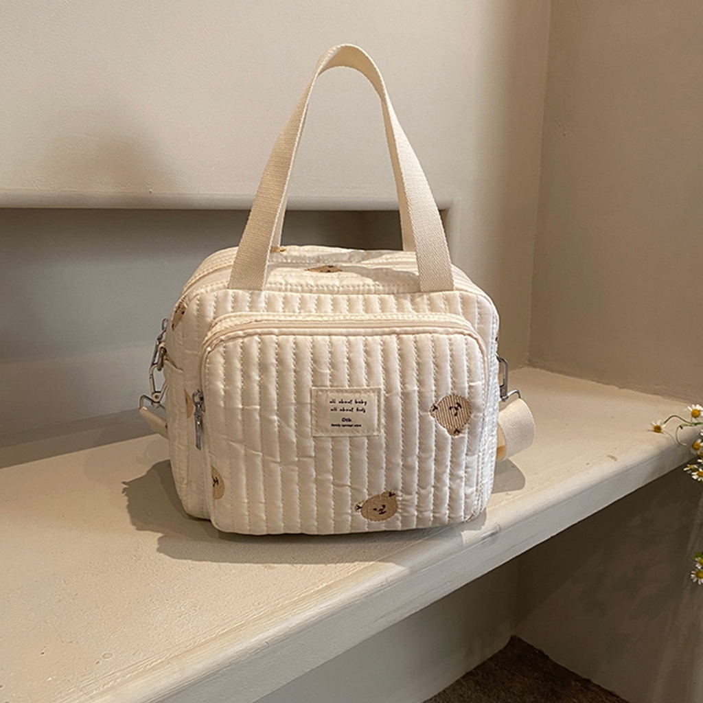 Jesscasday Embroidered Diaper Bag for Moms Fashionable Flower/Bear Printed Baby Nappy Bag