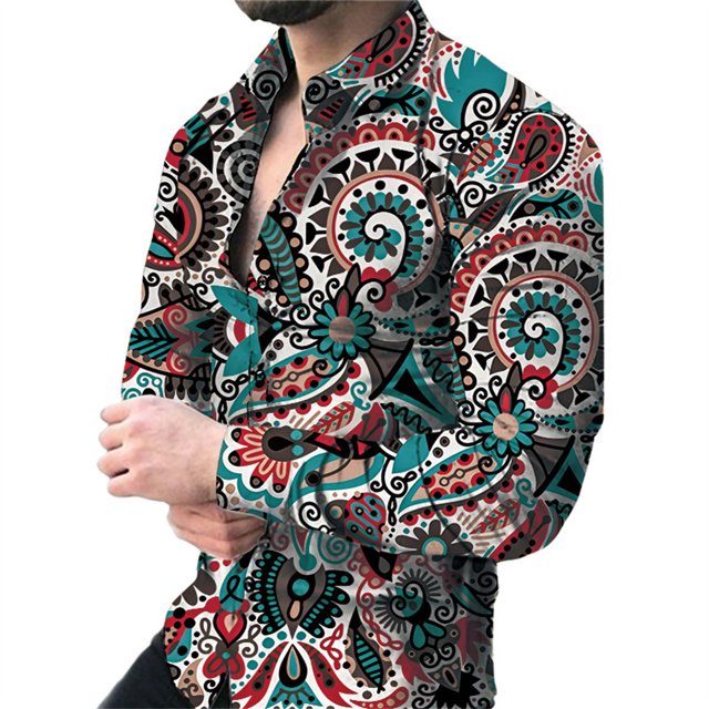 Camisas de primavera para hombre camisa de moda vintage con estampado 3D de calle para hombre camisa floral de manga larga ropa tops con solapa y botón