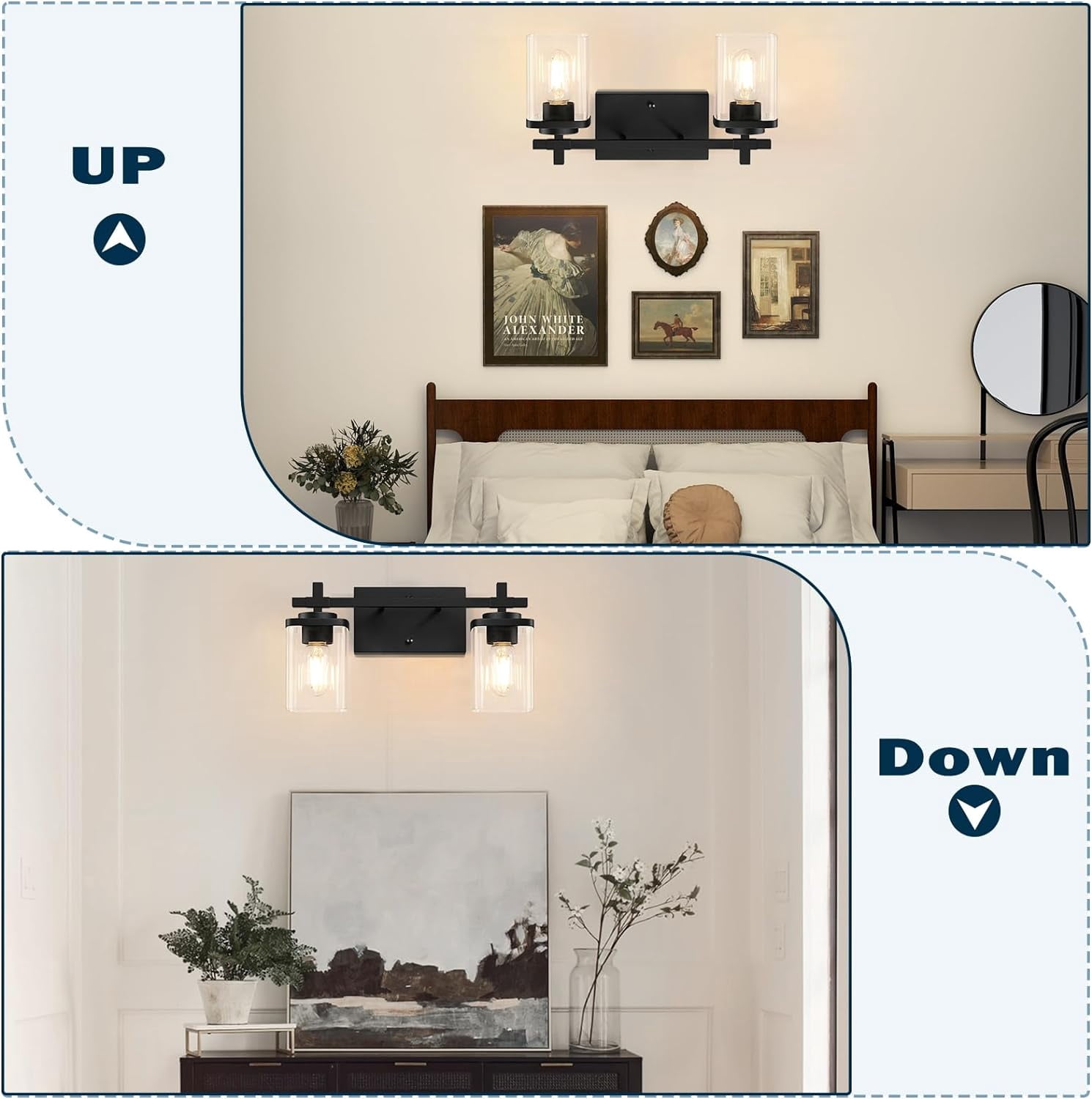 Bathroom Vanity Light 2 Light Bathroom Light Fixture Square Design Bathroom Lighting Fixtures over Mirror Modern Matte Black Vanity Light for Bathroom & Restroom