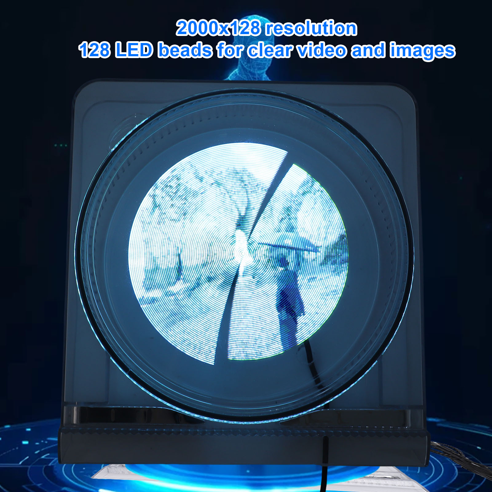 Elowen 3D Hologram Projector Holographic 3D Hologram Fan 5.5 Inch 2000x128 APP Control 3D Holographic Projector Advertising Display Fan with 128 LED Beads for Shop Party Bar