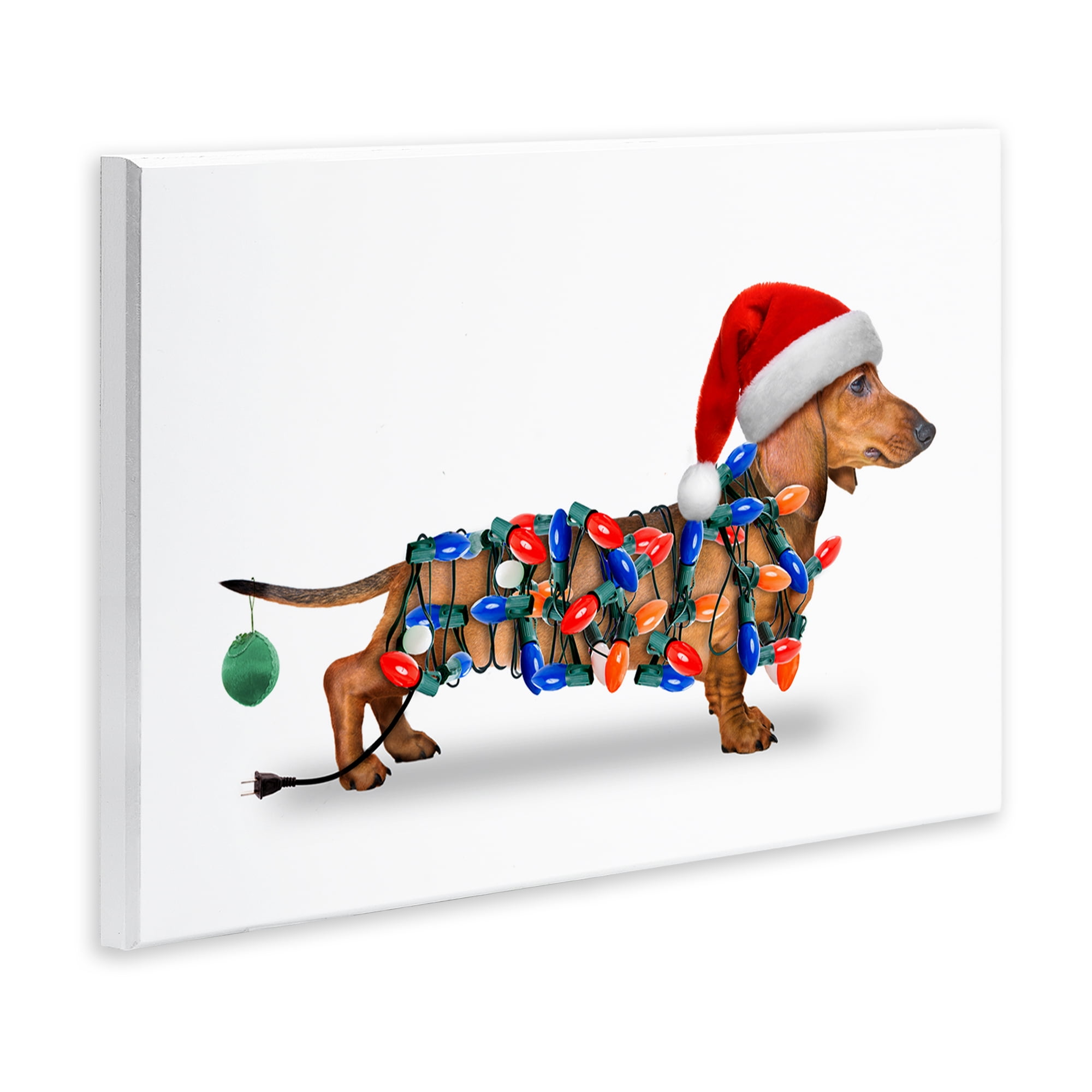Stupell Industries Christmas Lights Wrapped Dog Holiday Painting Unframed Art Prints Wall Art, 19 x 13