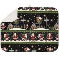 Black Christmas Santa Pattern Dish Drying Mat for Kitchen 1 Pack, Ultra Absorbent Microfiber Dishes Drainer Mats,18x24in(46x61cm)