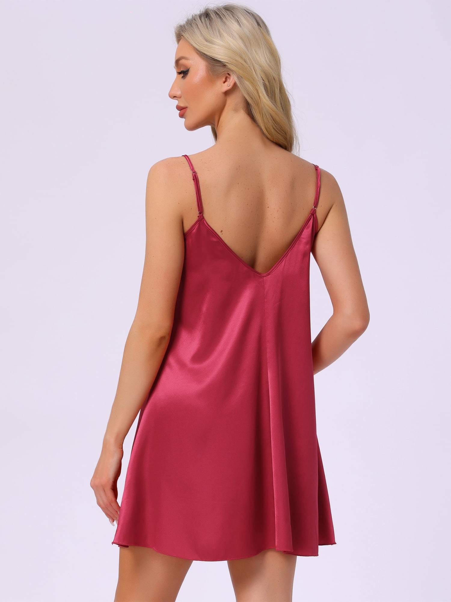 DARING DIVA Women's Lace Trim Silky Satin Chemise Babydoll Sleep Dress XL Red
