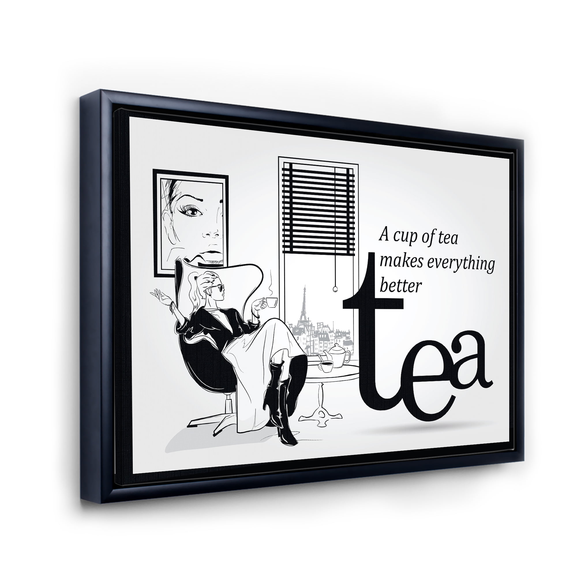 Ancient Fashion Girl Drinking A Cup Of Tea 40 in x 30 in Framed Painting Canvas Art Print, by Designart