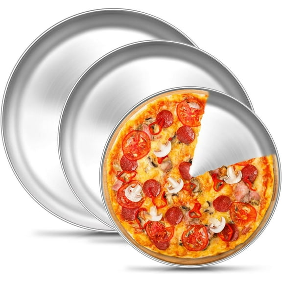 USIONE 8/10/12 Inch Stainless Steel Pizza Pan Set - 3 Sizes Round Baking Trays - Non-Toxic, Heavy Duty & Dishwasher Safe
