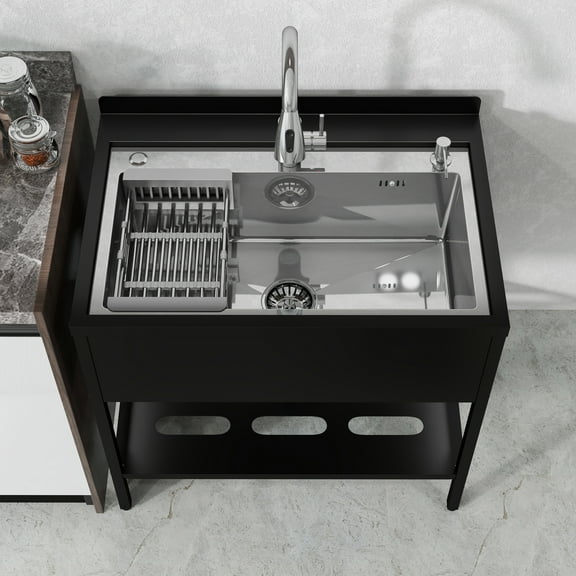 Kviwasha 32x22 Undermount Kitchen Sink Single Bowl Basin Stainless Steel Kitchen Bar with Multiple Accessories