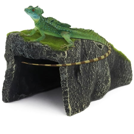 Mossy Reptile Rock Hideout Artificial Green Moss Cave Large Terrarium Decor