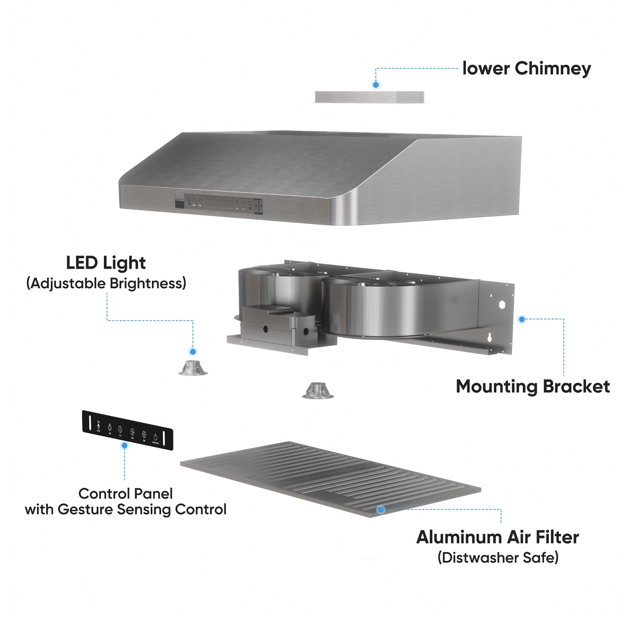 VIKIO 30 inch Under Cabinet Range Hood 900CFM, Ducted 3 Speed Exhaust Fan, Touch Panel, Stainless Steel