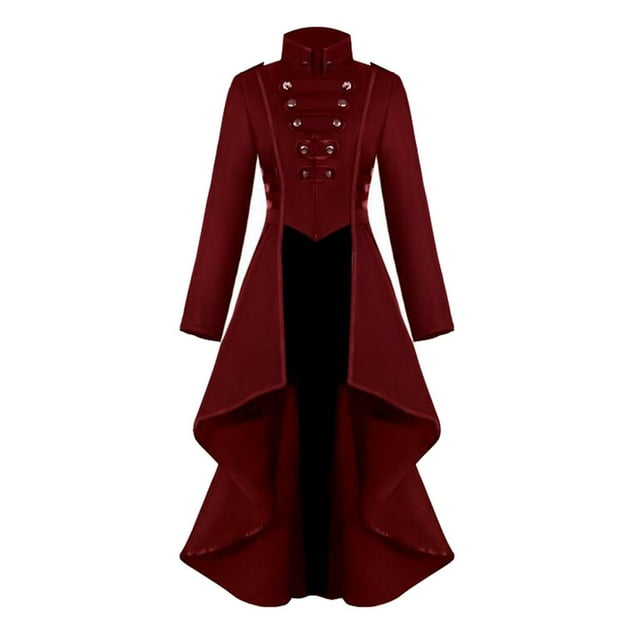 BELOVING Manteau Long Gothique Steampunk pour Femmes Queue Veste Cosplay Costume Rouge Tenue - m m