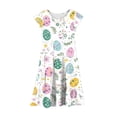 thumbnail image 4 of Cowsor Big Girls Short Sleeve Round Neck Ruffle Cap Sleeve Dress Easter Print Waist Cinched Design with Pockets Layered Summer Outfit for 4 to 15 Years Old Holiday, 4 of 5
