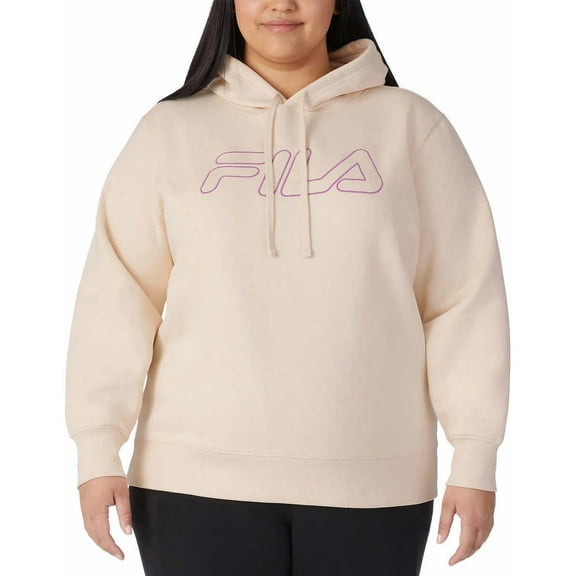 Fila Womens Midweight Fleece Pullover Logo Hoodie (US, Alpha, Medium, Regular, Regular, Sand Dollar)