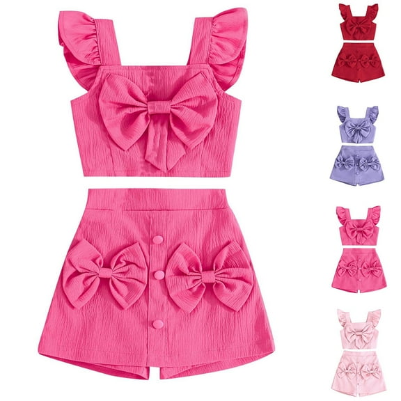 Fesfesfes Girls Summer Clothing Sets Solid Color Vest Shorts Tops Kids Sleeveless Tank Tops 2-piece Sets