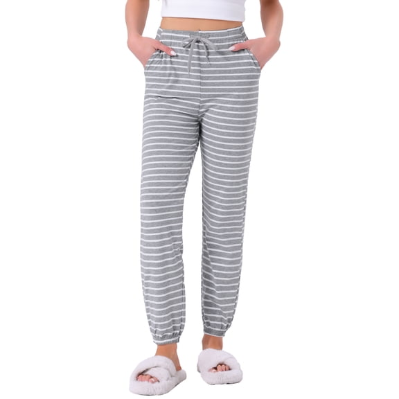 DARING DIVA Women's Drawstring Elastic Waist Cotton Pajama Pants XS Grey Stripe