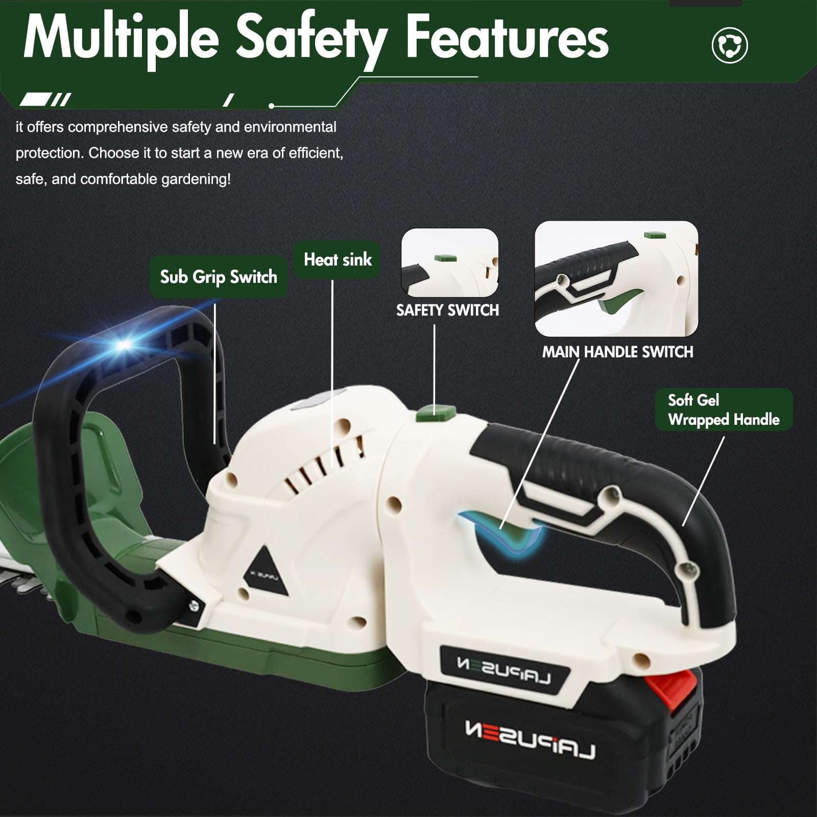 TOPZOO 21V Cordless Rotary Trimmer, 20" Dual-Action Blade Electric Hedge Trimmer, Handheld Shrub Trimmer with 3.0Ah Battery and Fast Charger