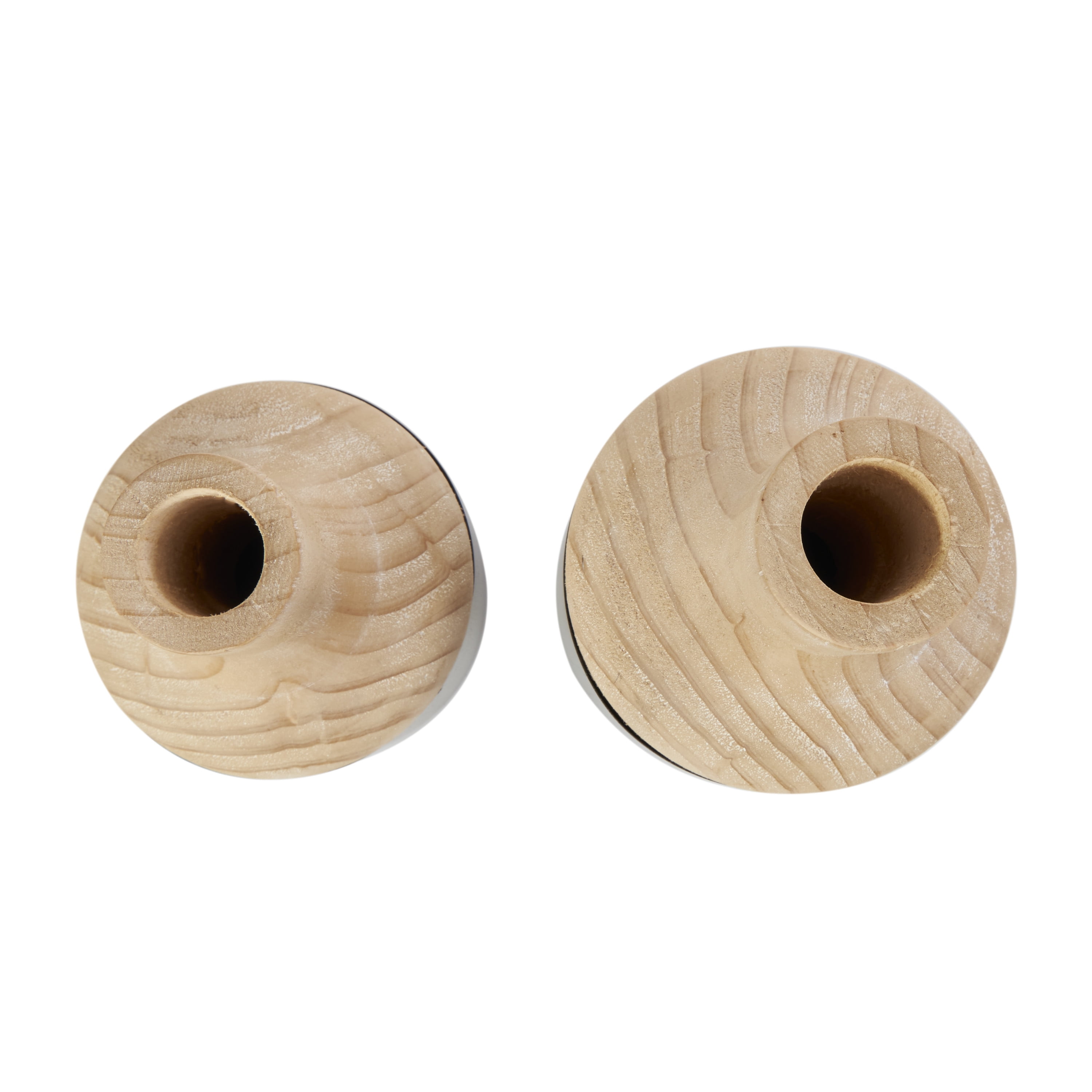 DecMode 12", 10"H Colorblock Black Wood Vase with Light Brown Wood Tops, Set of 2