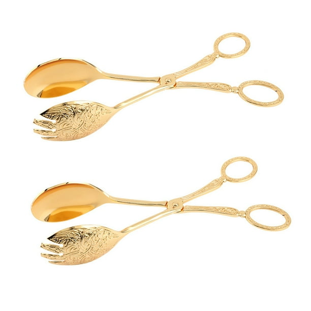 Pinzas para repostería Laklulu de 2 piezas, pinzas de cocina de aleación de zinc, pan, pasteles, ensaladas, comida, cocina, buffet, fiesta de té, café, bar, catering (encaje dorado)