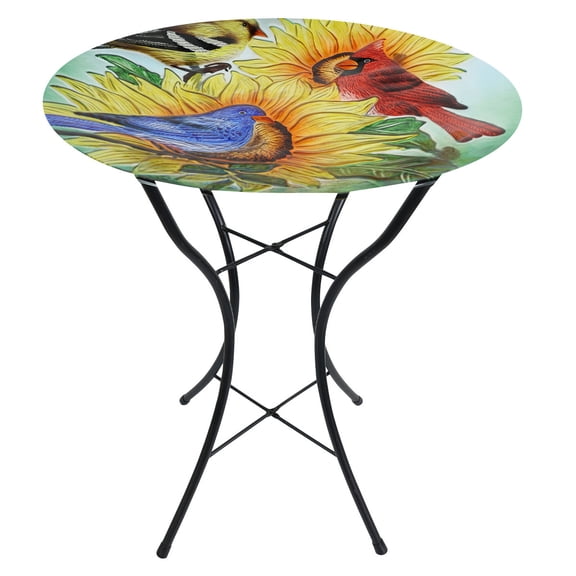 Briarwood Lane Summer Glass Birdbath Including Metal Stand Birds in the Garden For Summer Birdbath