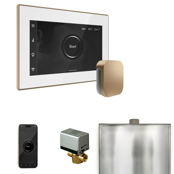 Mr Steam XButler Steam Shower Pkg w/iSteamX Control and Linear Steamhead in White Brushed Bronze