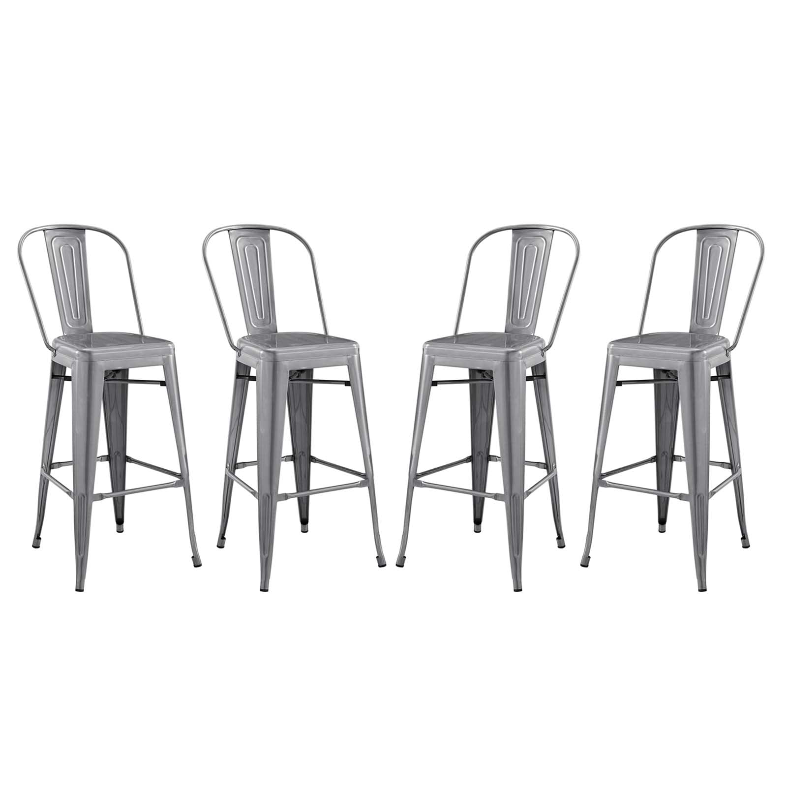 Bar Stool Chair Barstool, Set of 4, Metal, Steel, Gunmetal Silver ...