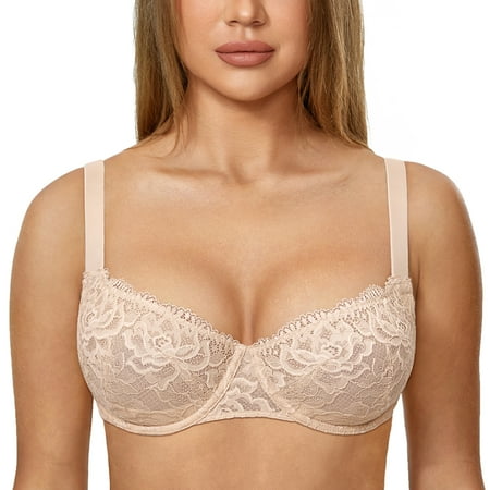 

Delimira Women s Balconette Bra Push up Underwire Unlined See Through Demi Bras Plus Size