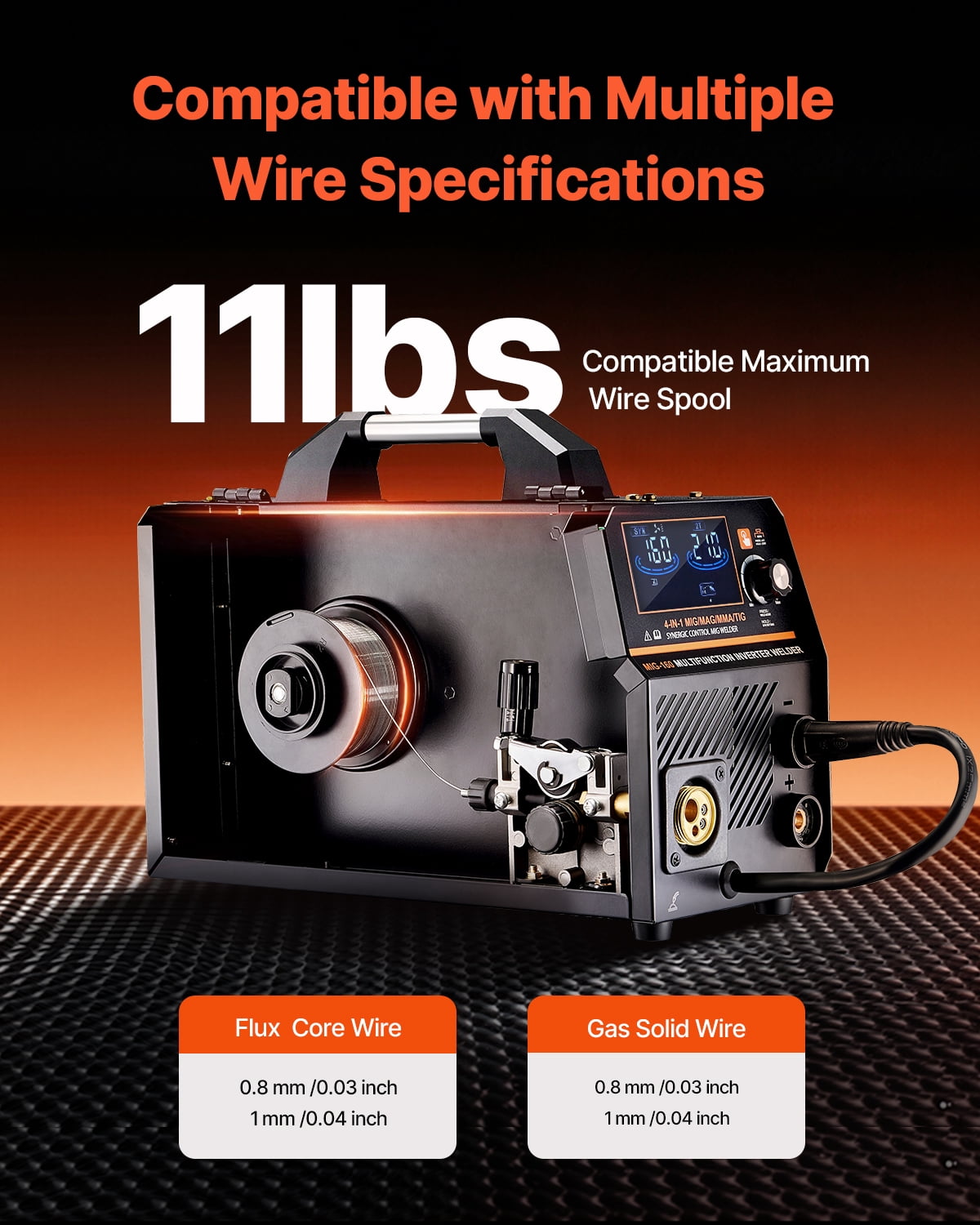 VEVOR MIG Welder, 160A Synergic Mig Welding Machine, 4-in-1 Gas MIG/Flux Core MIG/Stick/Lift TIG Multi-Process Welder Machine, 110V/220V Dual Voltage Mig Welder
