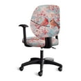 thumbnail image 2 of FKELYI Peach Floral Cardinal Bird Print 2 Piece Office Chair Covers for Home Decor Washable Computer Chir Slipcover Desk Chair Protective Covers for Backrest & Cushion, 2 of 7