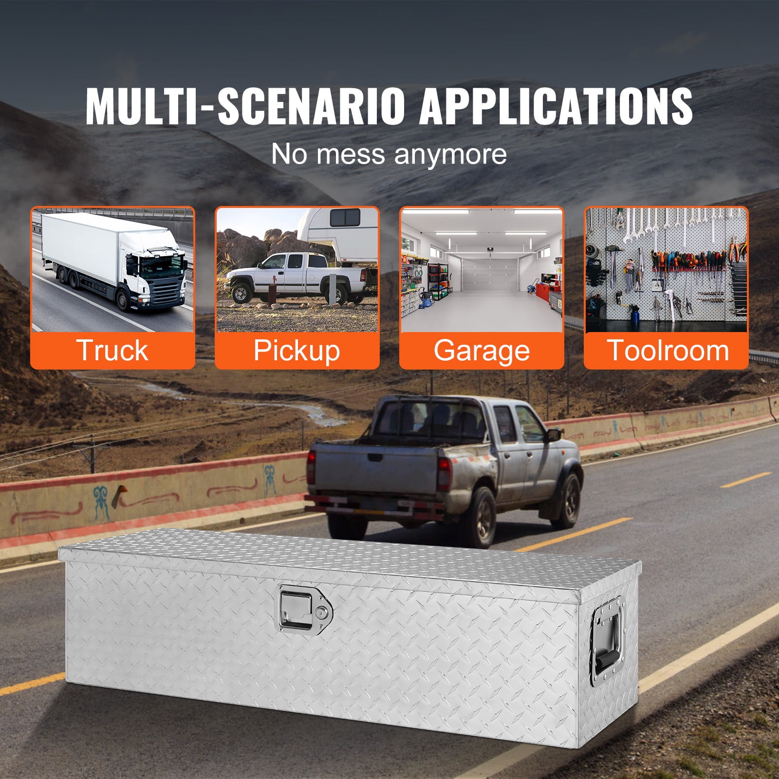 VEVOR Truck Tool Box 39"x13"x10" Heavy Duty Aluminum Bar Tread Tool Box for Pick Up Truck Bed