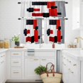 thumbnail image 3 of Red And Black Square Kitchen Curtains Valances and Tiers Set of 3 Geometric Classic Tier Curtains and Valance with Rod Pocket for Small Windows, 27.5"x36", 3 of 9