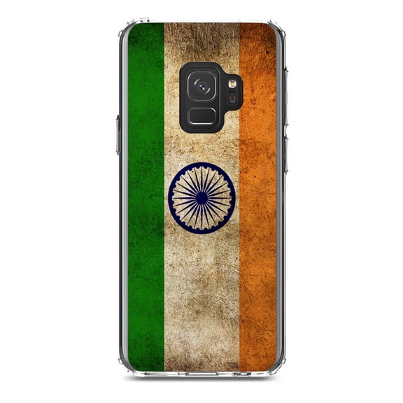 DistinctInk Clear Shockproof Hybrid Case for Samsung Galaxy S9 (5.8" Screen) - TPU Bumper, Acrylic Back, Tempered Glass Screen Protector - India Old Flag Indian - India