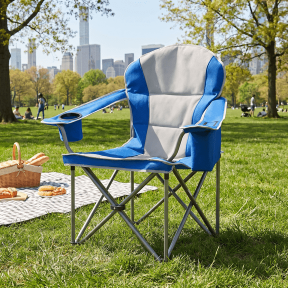 Blazezo Heavy Duty Camping Chair 500LBS Capacity, Oversized Folding Outdoor Chair with Cooler Bag & Storage Pockets, Portable Collapsible Lawn Chairs for Adults