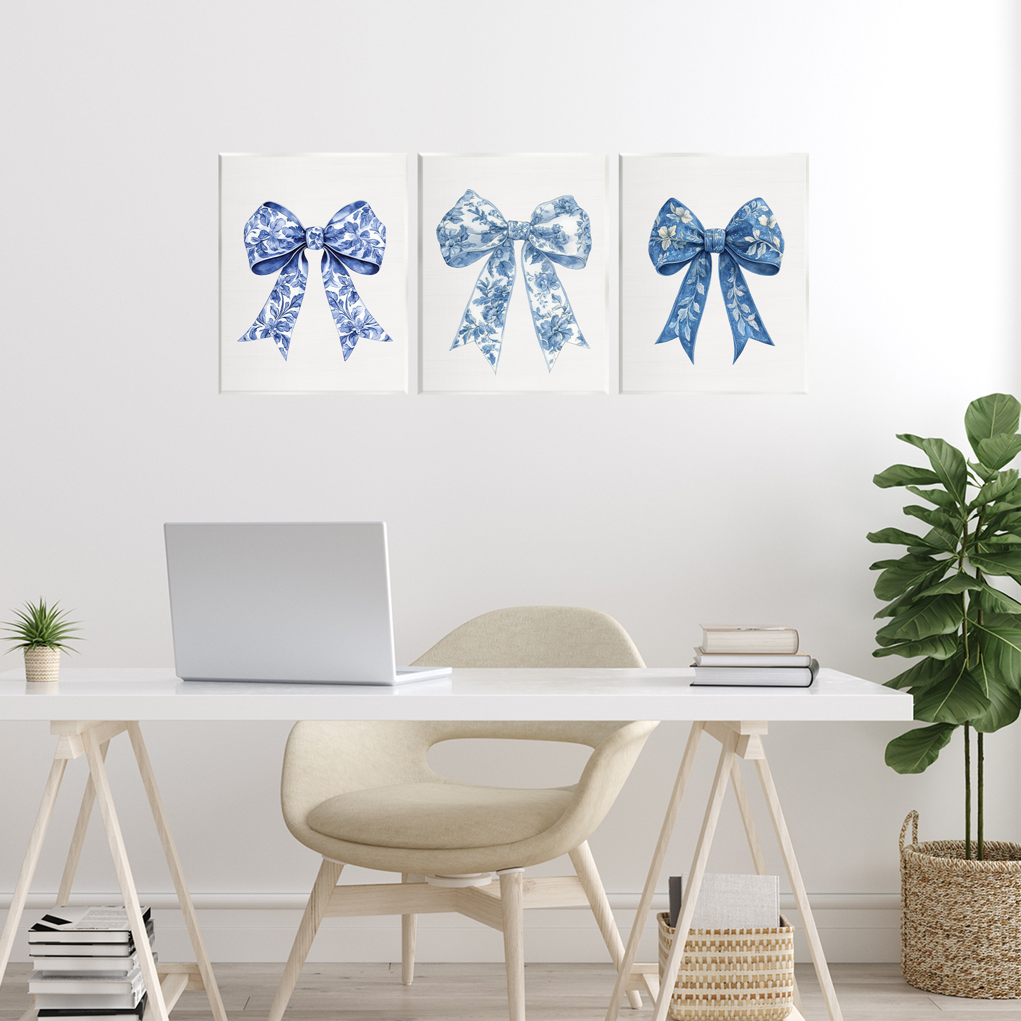 Vintage Toile Pattern Bows 3 Piece Wall Plaque Art Set, design by Lettered and Lined