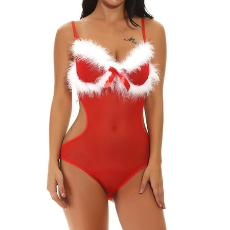 

LONGRV Sexy Lingerie for Women Christmas Plush Strappy Lace Sheer Lingerie Babydoll Teddy Lace Sexy Lingerie Set for Women Naughty for Play Gift Christmas Clearance Sale