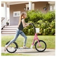 thumbnail image 2 of Youth Scooter, Kick Scooter with Adjustable Handlebars, Double Brakes, 16" Inflatable Rubber Tires, Basket, Cupholder, Pink, 2 of 5