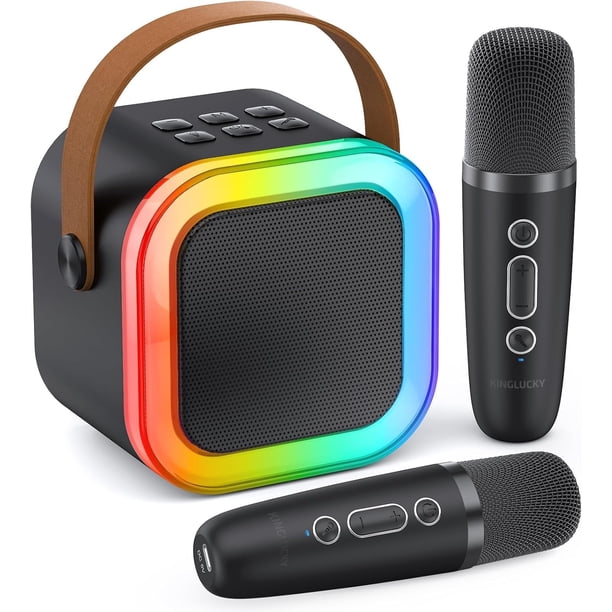 Máquina de karaoke Kinglucky Mini para niños con 2 micrófonos inalámbricos