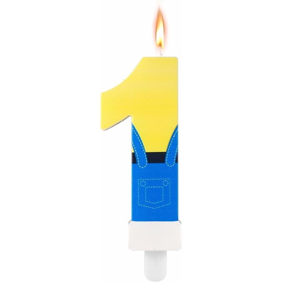 Anime Themed Candles, Cartoon Blue and Yellow Birthday Candles Cute Blue Jeans Cartoon Happy Birthday Candles Birthday Number Candles Perfect Birthday Cake Topper Decorations (Number 1)