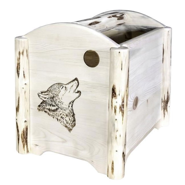 Montana Woodworks MWMAGLZWOLF Montana Collection Magazine Rack with Laser Engraved Wolf Design