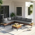 thumbnail image 3 of Poteban 7-piece Rattan Outdoor Patio Sofa Set,L-Shaped Sectional Sofa Couch with Coffee Table for Backyard,Lawn,Garden,Dark Grey, 3 of 9