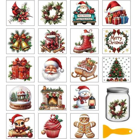 18 Sheets Christmas Deer Transfer Stickers 3.9x3.6inch Santa Claus Colorful Transfer Decal Rub on Transfer